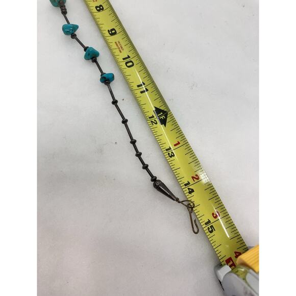 Native American Silver Bead, Turquoise Nuggets Vintage Necklace Choker 15” - Picture 8 of 8